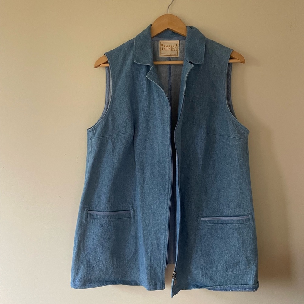 Light Blue Denim Vest Jean zip up extra large layering top